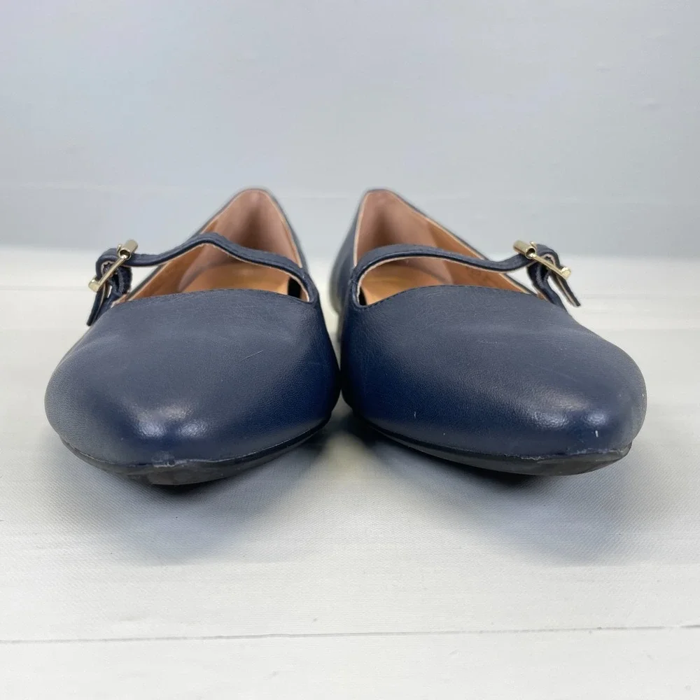 Vionic Delilah Mary Jane Shoes Womens Size 9.5 Navy Blue Buckle Strap Flats